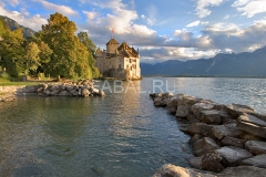 A medieval fortress Сhillon on lake Leman on a sunset